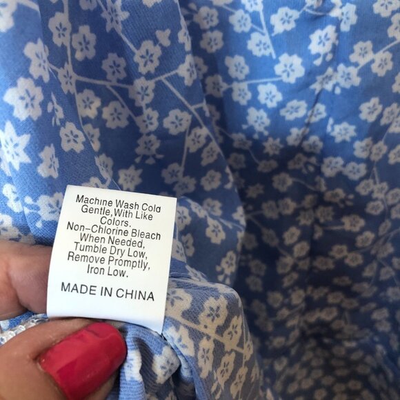 SHEIN Allover Blue & White Floral Print Ruched Bust Ruffle Hem Cami Dress S - Picture 10 of 13